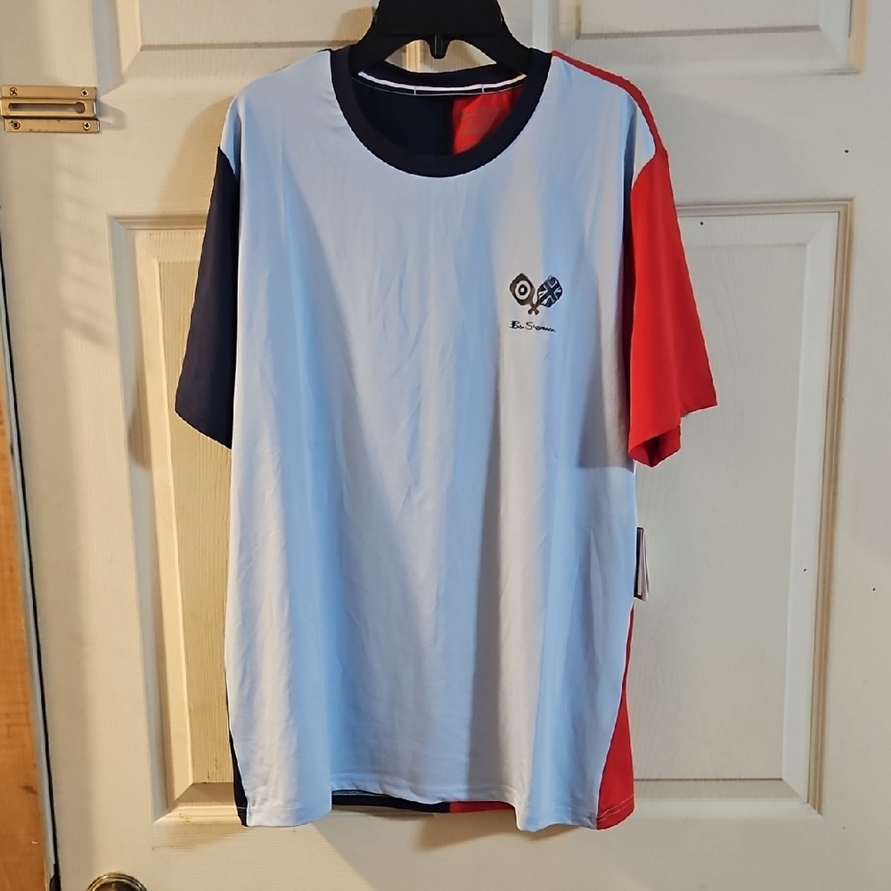 BEN SHERMAN SPORT COLOR BLOCK TECH JERSEY CREW: RED/BLUE: NEW WITH TAGS: SIZE M